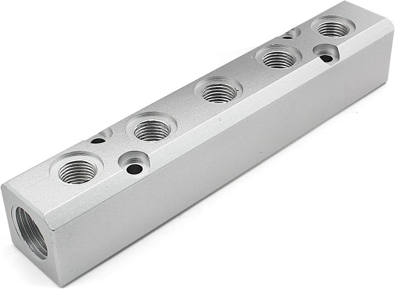 Iceyon 5 Way Pneumatic Manifold Air Distribution Block, Aluminum Alloy Air Compressor Manifold Distribution Block, G1/2 Supply Port, G1/4-Inch Output Port (5 Way 7 Port) - Image 1